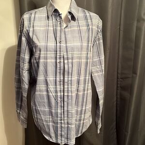 𝅺JOSEPH Abboud Men's Blue and White Plaid Collared Button Down.  Size Medium